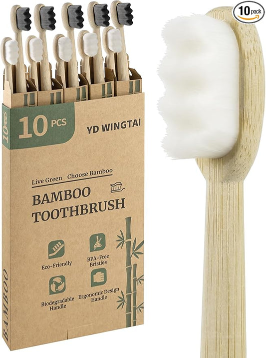 Soft Toothbrushes for Adults Wooden Natural Toothbrushes Bristle Organic Eco Friendly Travel Size Set (10pack)