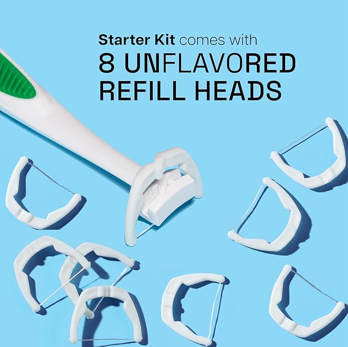 REACH Ultraclean Access Flosser Starter Kit, Unflavored, Plaque Remover for Teeth, for Hard to Reach Areas, Oral Care, PFAS Free, 1 Replaceable Flosser & 8 Refill Heads, 1 Pack
