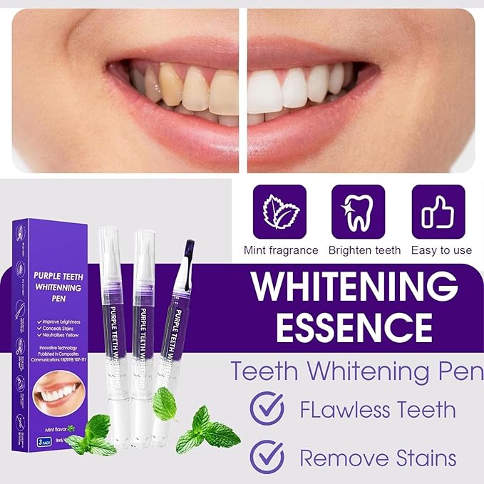 3Pcs Teeth Whitening Pen, Teeth Whitener Pen Gel Effective Tooth Whitening Pens Kit for Stain Removal, Friendly, Painless, Low Sensitivity, Portable for Home Use