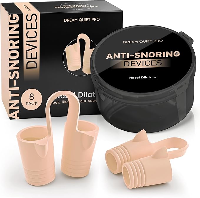 Anti Snoring Devices – Nasal Dilators - Nose Clips for Snore Relief & Better Sleep – Comfortable Silicone Snore Stopper – Anti Snoring Nose Vents – 8 Pack + Travel Case