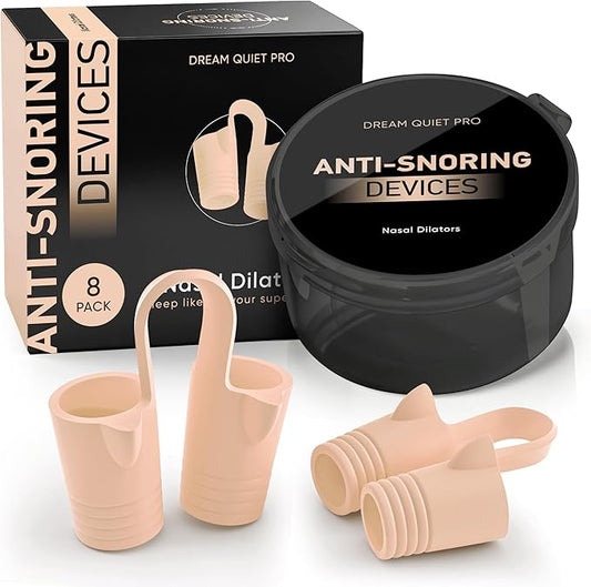 Anti Snoring Devices – Nasal Dilators - Nose Clips for Snore Relief & Better Sleep – Comfortable Silicone Snore Stopper – Anti Snoring Nose Vents – 8 Pack + Travel Case