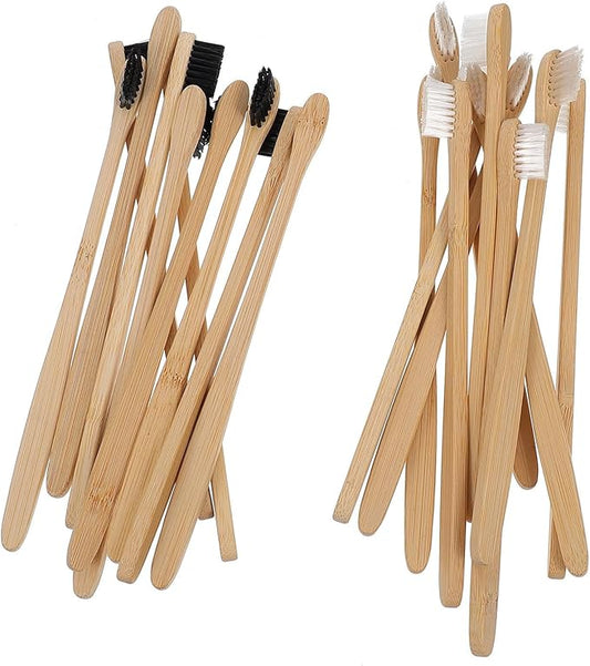 PartyKindom Supple Toothbrushes for Adults 20Pcs Pack, Small Head Soft Bristles, Natural Black and White Handles, Eco-Friendly Oral Care for Travel and Daily Use