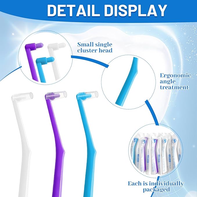6 Pack Angled End-Tuft Toothbrushes with Covers for Orthodontic Wisdom Teeth Care, Small Head Single Tuft Dental Brush for Plaque Removal, Braces, Interdental Cleaning, Soft Bristles for Oral Care