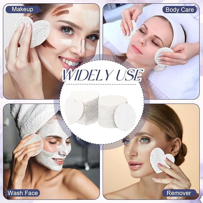 Loopeer 96 Pcs Compressed Facial Sponges with Container Disposable Face Sponge Pads for Washing Face Cleansing Exfoliating Esthetician Makeup Removal(White)