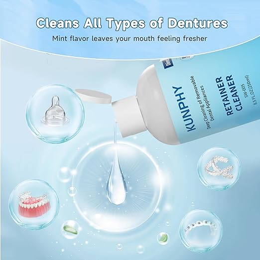 Ultrasonic Retainer Cleaner Solution for Ultrasonic Denture Cleaner-Professional Cleaning of Retainers, Invisible Aligners, Mouth Guards, Night Guards, Remove Odors, Discoloration & Stains 8.5oz