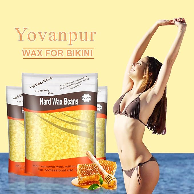 Hair Removal Wax Beads for Brazilian Waxing, Sensitive Skin - Face, Eyebrow, Legs At Home - 300g (10 Oz) with 10 Pearl Wax Sticks (Honey)