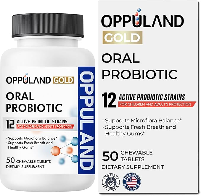 Oral Probiotic with 12 Probiotic Strains, BLIS K12 M18, B. lactis & L. Reuteri - Dental Care - Fresh Breath & Gum Health - Easy to Take for Adults & Kids - Scentless - 50 Chewable Tablets