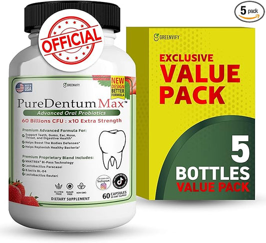 PureDentum for Gums and Teeth Health & Fresh Breath - 40 Billion CFU Advanced Oral Probiotics for Mouth Bad Breath, Capsule Supplement (5)