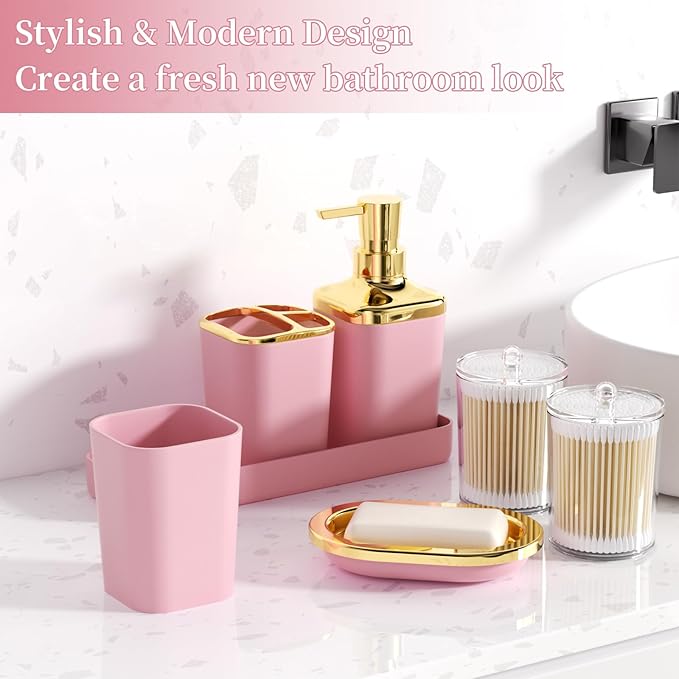 Bathroom Accessories Set - 26PCS Pink Bathroom Set, Bathroom Accessory Set with Shower Curtain and Rugs and Bathtub Mats for Home