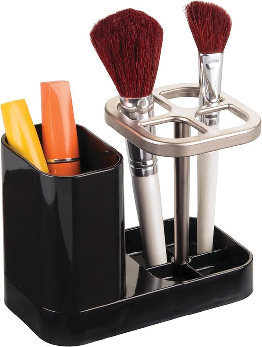iDesign Toothbrush Holder with 4 Divided Sections - Black/Matte Satin