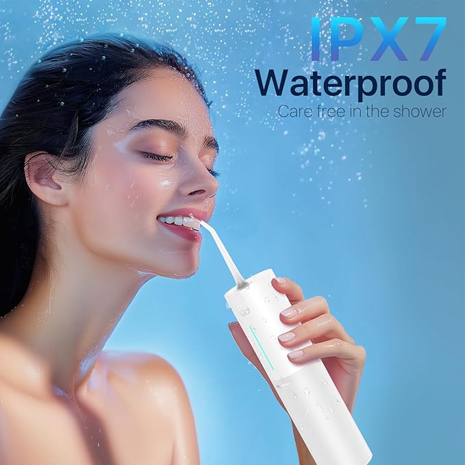 Water Dental Flosser Teeth Pick Portable Cordless Oral Irrigator Rechargeable Travel IPX7 Electric Flossing Machine Must Have for Braces Bridges（White）
