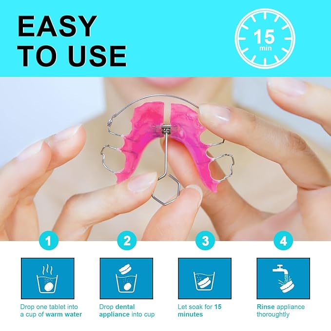 MySmile Retainer Cleaner with 120 Denture Cleaning Tablets, Quickly Remove Odors, Discoloration Stains & Plaque from Aligner, Mouth Guard, Night Guard and More Dental Appliances (Mint+Orange Flavor)