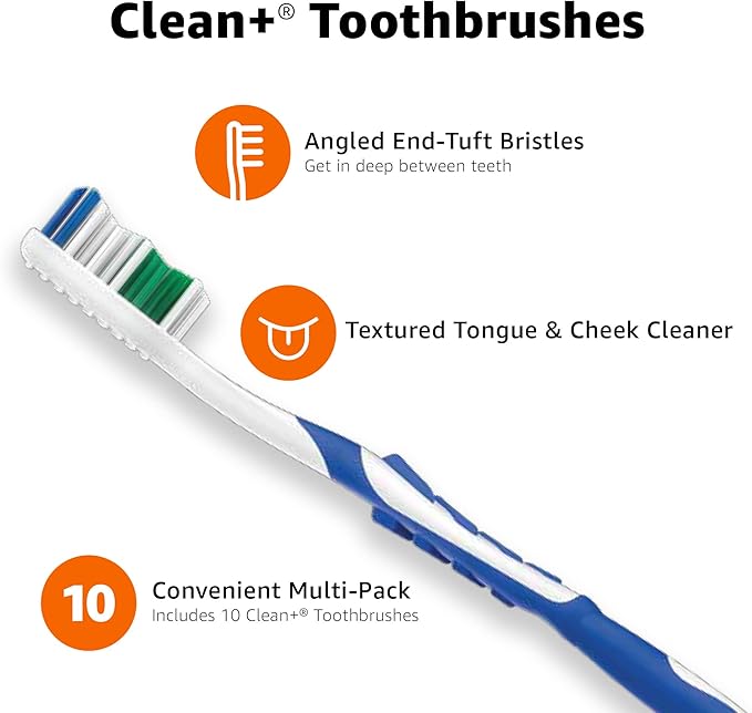 Amazon Basics Clean Plus Toothbrushes, Soft, Full, 10 Count, 1 Pack (Previously Solimo)