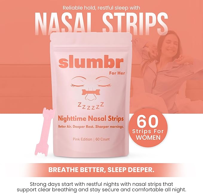 Nasal Strips for Breathing (60 Count) – Extra-Strength Grid Adhesive – Built for Nighttime Comfort, Clear Breathing & Consistent Sleep Routines (for Her - Pink)