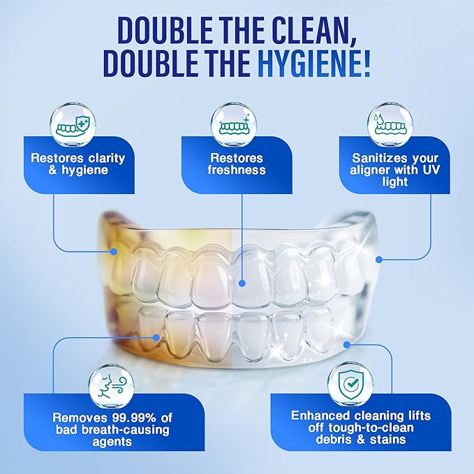 GuruNanda Retainer Cleaner Set – Ultrasonic & UV Cleaning Pod & Aligner Cleaning Foam, Deep Clean & Odor Neutralization for Retainers, Aligners, Dentures & Mouthguards
