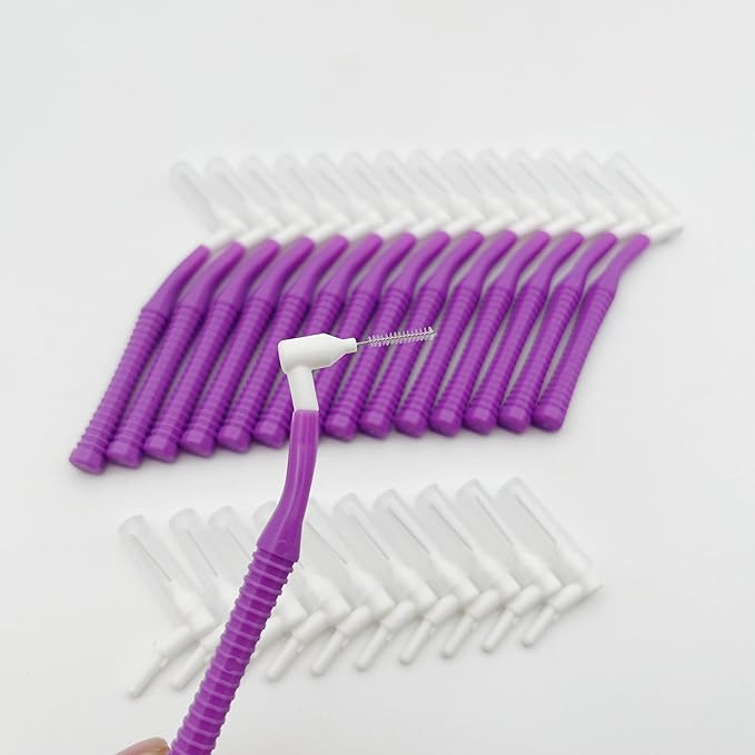 Interproximal Brush, Gum Interdental Brushes, L Angle Reusable Dental Cleaners Brushes,Disposable Oral Dental Hygiene Brush,Dental Toothpick Floss for Braces,Tooth Cleaning Tool (0.7mmPurple, Normal)
