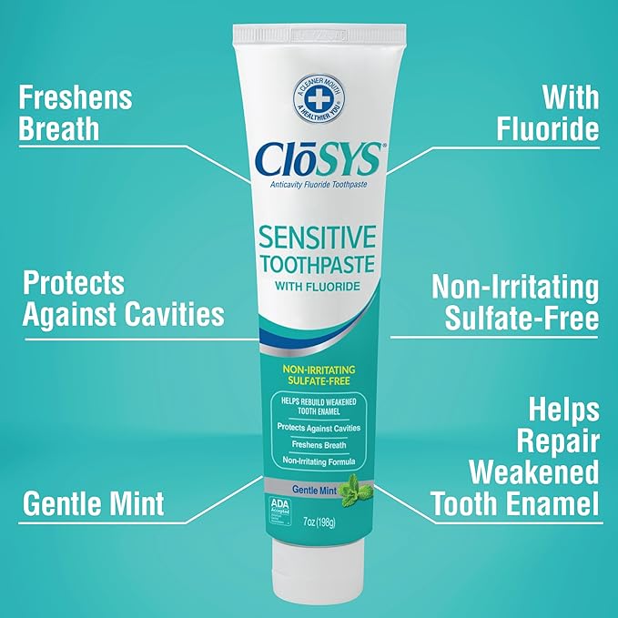 CloSYS Sensitive Fluoride Toothpaste - Gentle Mint Whitening & Enamel Protection | 7oz 2-Pack