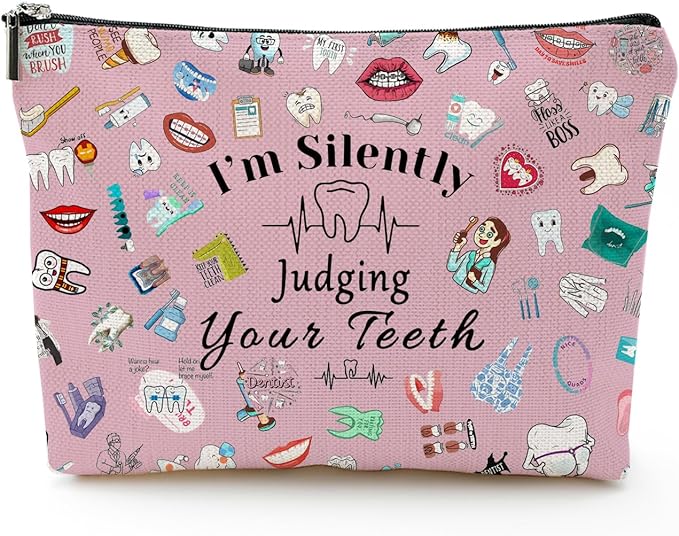 Dentist Gifts, Dental Gift for Women, Graduation Gift for Dentist, Cosmetic Bag with Dental Theme, Thank You Gift for Her, Retirement or Birthday Present