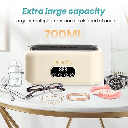 Ultrasonic Jewelry Cleaner, Extra-Large Cavity, 700ml,48000Hz Ultrasonic Cleaner Machine for Jewelry, Eyeglasses, Rings, Watch,Three Cleaning Modes, Latest Model Machine,M9B201