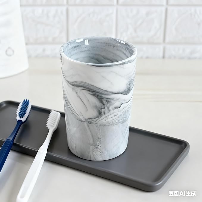 Marble Toothbrush Holder - 2 Ceramic Toothbrush Holders, Suitable for use in The Bathroom, Modern Bathroom Toothbrush and Toothpaste Set, Bathroom countertop Storage Organizer。