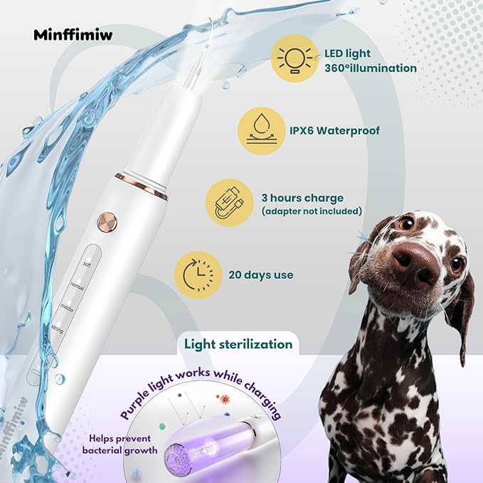 Dog Plaque and Tartar Remover - Electric Plaque Remover for Teeth with 5 Modes, LED Light, Safe Tooth Cleaner Dog Teeth Cleaning Kit Dental Care Tool for Pets