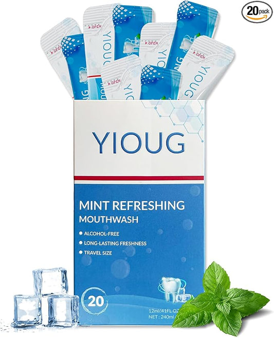 Travel Mouthwash Packets to Go, Alcohol Free, Mint Mouth Wash for Adults, Long-Lasting Freshness - 20 Individually Wrapped Mints & Breath Strips with Xylitol, Purse Mini Essentials