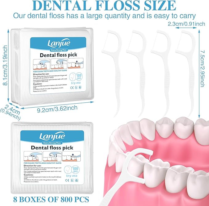 800 Count Dental Floss Picks, Travel Dental Flossers with 8 Portable Case Toothpicks Sticks Dental Tooth Picks Flosser Dental Floss Cleaner Dental Floss Sticks for Family Teeth Cleaning