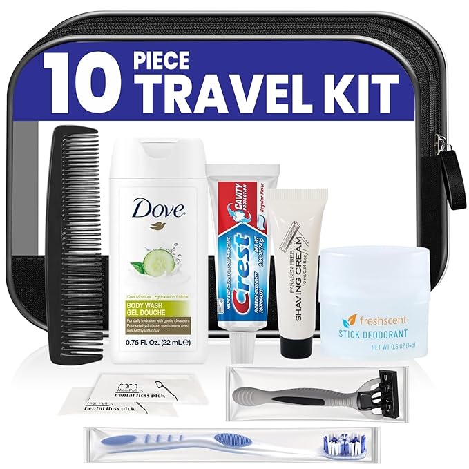 Trektote Bulk Hygiene Kit For Men And Women – (50 Pack) 10 Piece Set Of Travel Size Toiletries, TSA Compliant, Bulk Travel Essentials, Includes Shampoo And Conditioner, Body Wash, Toiletry Bag & More