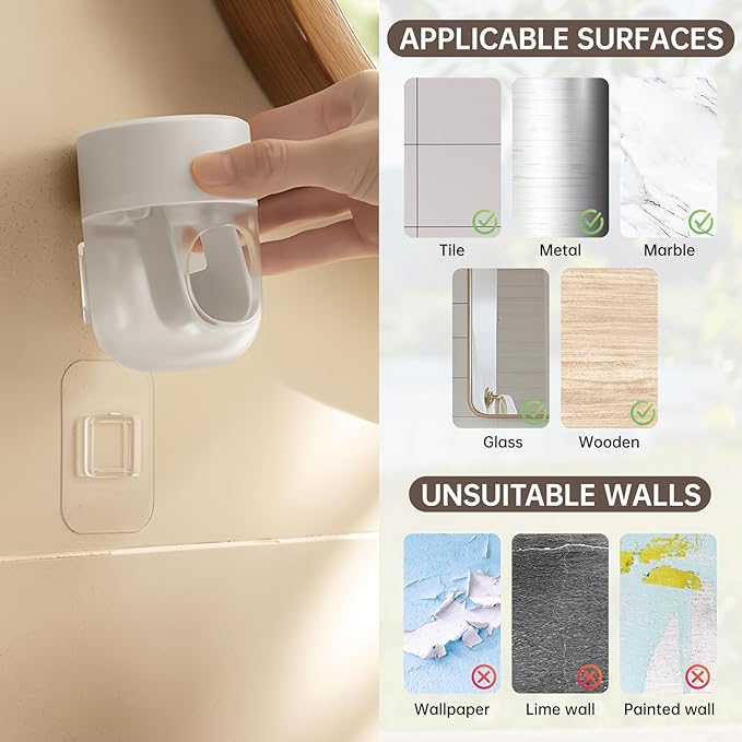 Toothpaste Dispenser, Wall Mounted Automatic Toothpaste Squeezer for Kids and Adults, with Strong Adhesive Sticky Hook, Labor Saving Bathroom Toothpaste Dispenser, White