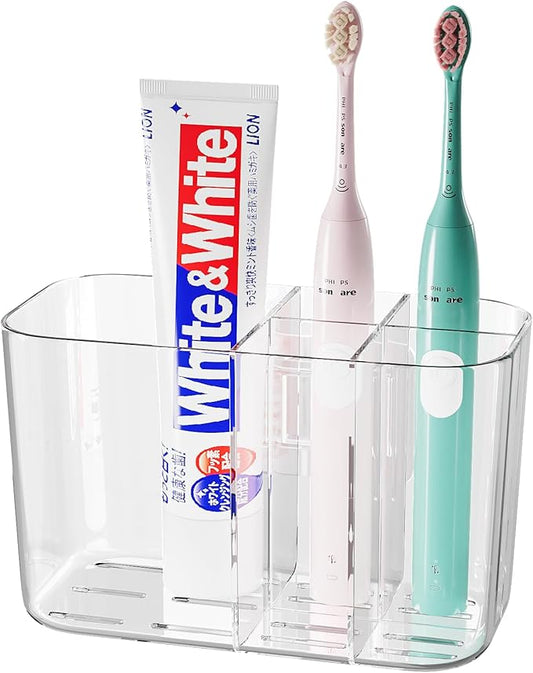 5 Slots Toothbrush Holders for Bathrooms, Wall Mounted Drill-Free Self-draining Wall Shower Holder for Toothbrush, Toothpaste, Razor, Removable for Bathroom Organizers and Storage(Clear)