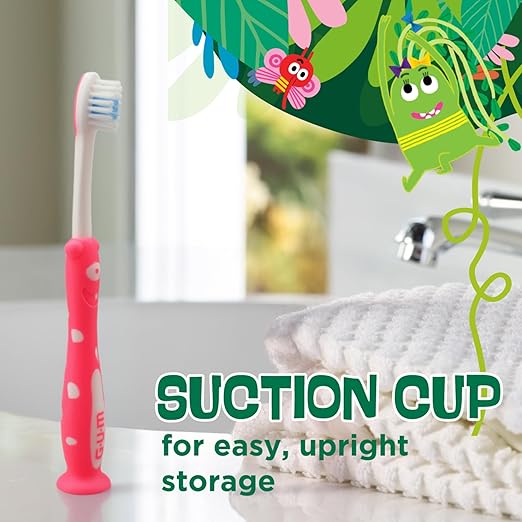 GUM Monsterz Children and Toddler Toothbrush, Soft Bristled Kids’ Toothbrush with Suction Cup, for Ages 2+, 1 Count(Pack of 6)