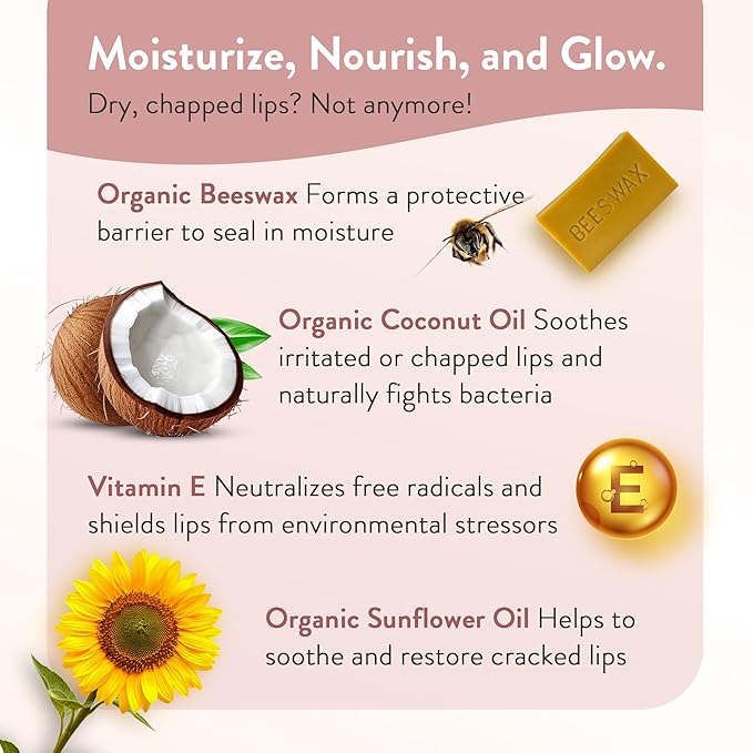 Moroccan Magic Organic Manuka Honey Lip Balm 3 Pack | Ultra-Hydrating Argan & Essential Oil Lip Moisturizer + Vitamin E | Natural Chapstick for Dry Lips | Smooth, Non-Toxic | Organic Lip Balm