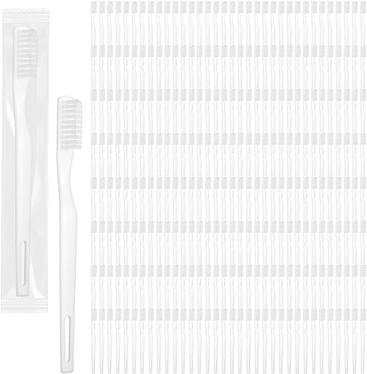 300 Pack Individually Wrapped Disposable Toothbrush Bulk Single Use Toothbrush with Soft Bristle for Homeless Women Men Adult Travel Hotel Guest Room (White)