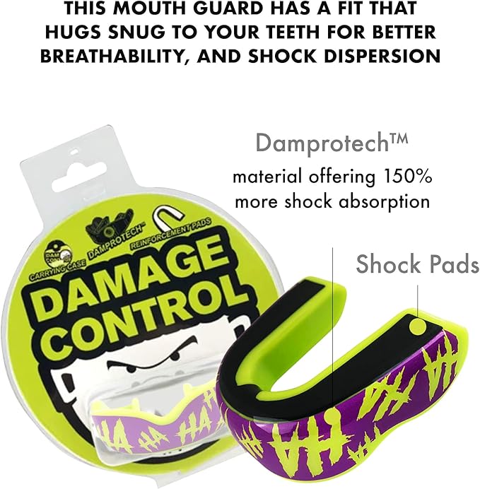 DAMAGE CONTROL Extreme Impact Mouth Guard – Sports Mouthguard for Boxing, MMA, BJJ, Hockey, Rugby, Lacrosse, & More – Mouthpiece for Teeth & Jaw Protection, for Youth & Adults (Adult, Hahaha)