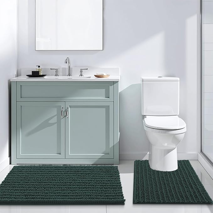 Arotive Luxury Chenille Bathroom Rug Mat, Extra Soft Thick Absorbent Shaggy Bath Rugs, Non-Slip Machine Wash Dry, Plush Bath Mats for Bathroom, Shower and Tub, 40x32, Dark Green