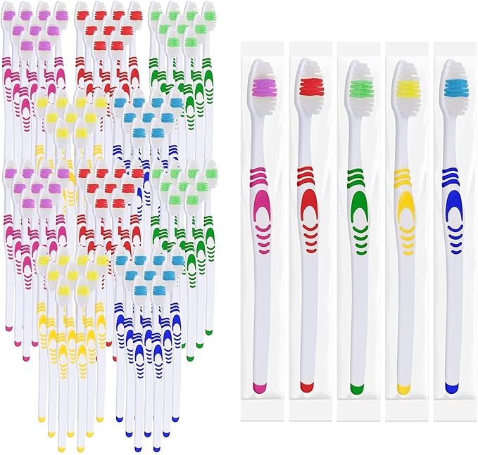 Bulk Portable Toothbrushes, Individually Wrapped, Manual Disposable Travel Toothbrush Set for Adults, Medium Soft Large Head, Multi Color Travel Toothbrush Kit (120 Pack - Medium)