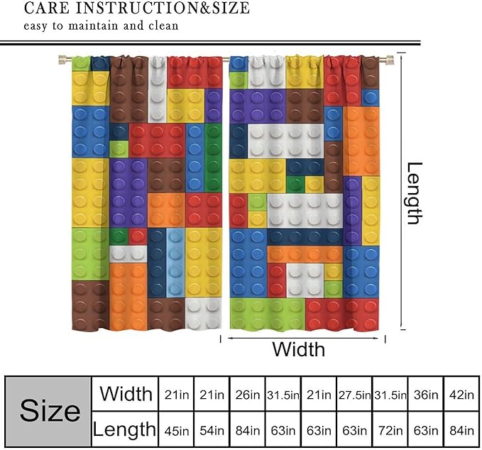 Kids Boy Curtain Blocks Toy Abstract Outline Colorful Geometric Brick Print Curtain for Boys Girls Nursery Room Curtains 42x54 Inch 2 Panels(Decor Curtains