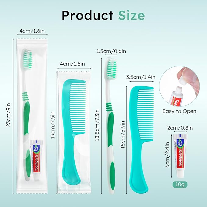 Disposable Toothbrushes with Toothpaste and Comb in Bulk, Individually Wrapped Soft Bristle Travel Size Basic Hygiene Kits, for Travel Hotel Camping Charity Homeless Shelter Donation in 5 colors (50)
