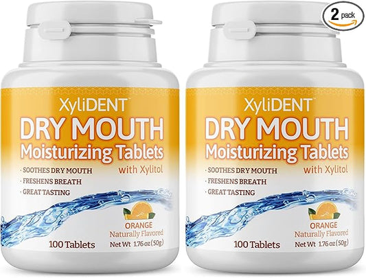 Nature's Stance XyliDENT Xylitol Tablets for Dry Mouth Relief - Stimulates Saliva, Freshens Breath, Reduces Acid Production, Fast Acting Relief, 100 Count (Orange) (Pack of 2)