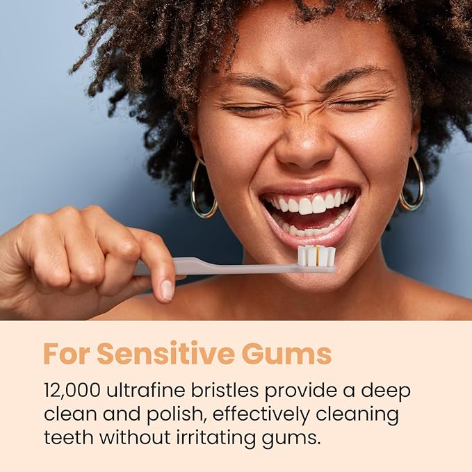 Lindo Polishing Toothbrush - for Sensitive Gums and Teeth, 12000+ Ultra Fine Bristles, Soft and Gentle, Deep Clean, Pack of 4 (Blue, Gray, Beige, Black) (Black, Gray, Beige, Peach, 8 Pack)