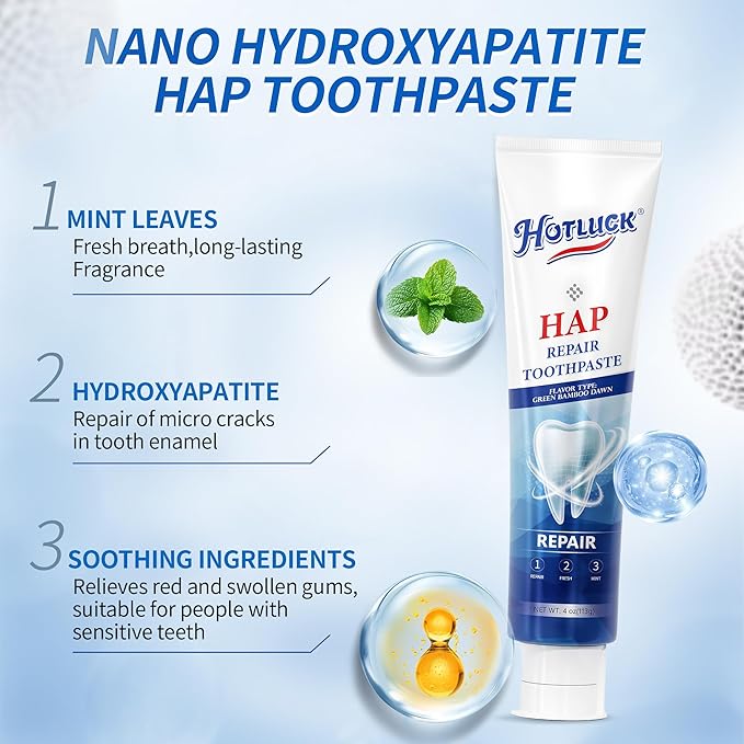 Hotluck HAP Fluoride Free Toothpaste，Nano Hydroxyapatite Toothpaste，Enamel Repair & Remineralization，Whitening，Fresh Breath，Natural Mint，4oz (Pack of 1)