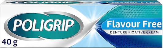 Poligrip Denture Adhesive Fixative Cream, Adhesive Flavour Free for Strong All-Day Hold of dentures, 40g