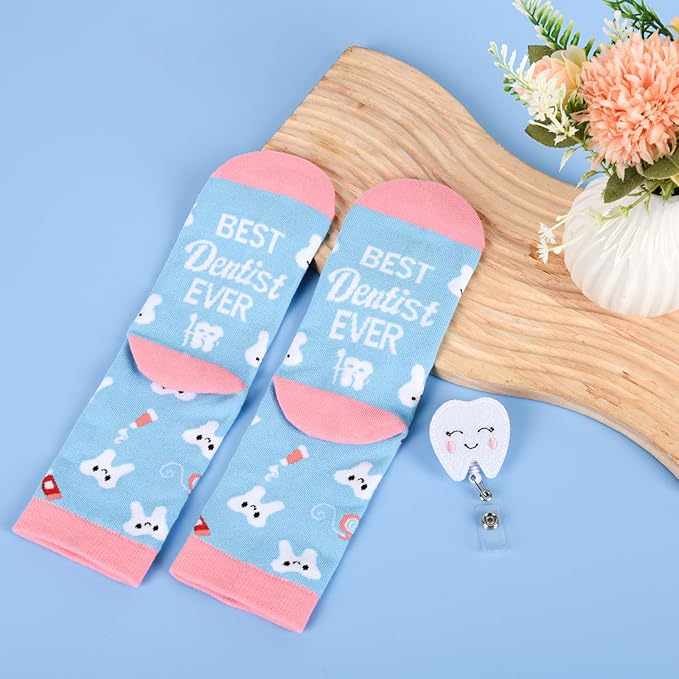 Dentist Gifts for Women Unique Dental Assistant Gifts Funny Dental Hygienist Gift Including Tumbler Mug Socks Badge Reel Holder Makeup Bag Keychain for Birthday Christmas (Dentist Women)