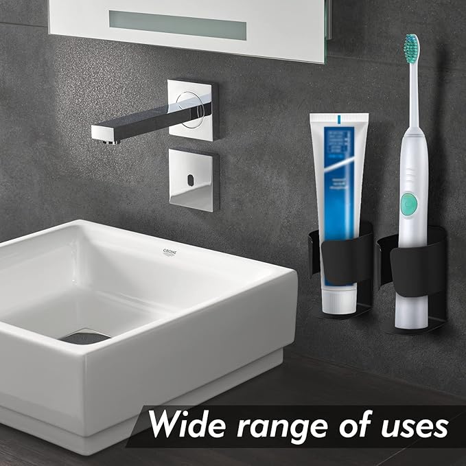 Electric Toothbrush Holder, 304 Stainless Steel Wall Mounted Self Adhesive Storage Organizer Stand Rack for Electric Toothbrush, Toothpaste, Facial Cleanser(4 Pack Black)