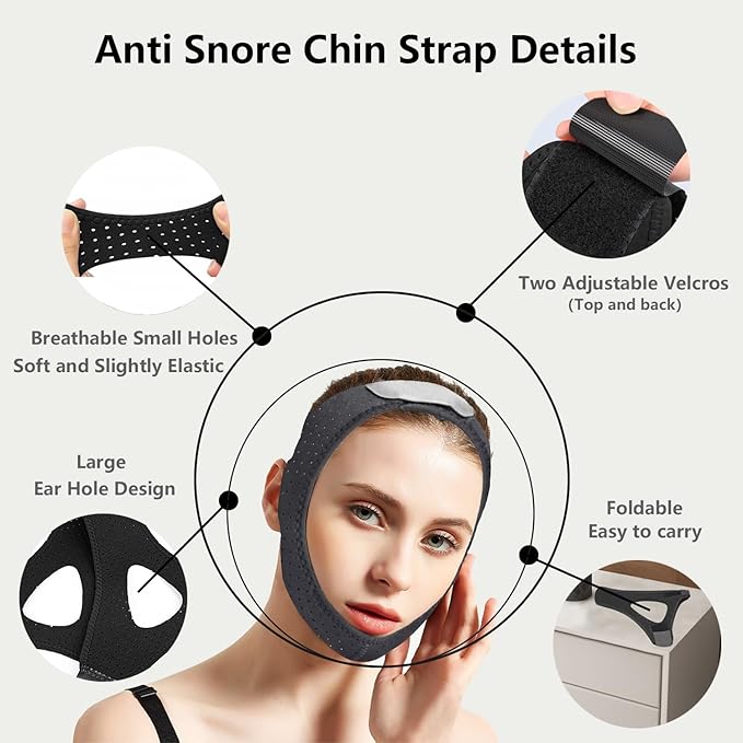 Anti Snoring Chin Strap,Adjustable Chin Strap for CPAP Users,Breathable Anti Snore Devices for Men and Women,Comfortable Sleep Chin Strap for Snoring,Effective Stop Snoring Solution