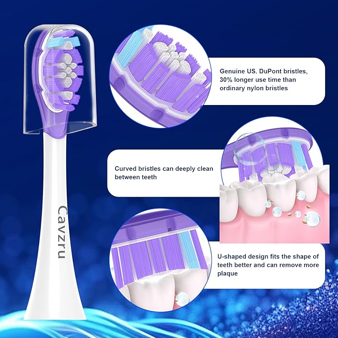 Cavzru Replacement Toothbrush Heads for Philips Sonicare Electric Toothbrush,Real Dupont Bristles for Sonicare A3 G3 W3 C3 C2 Brush Head, 6 Pack-Purple