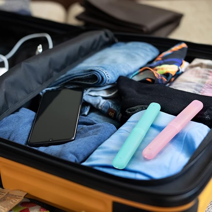 Sieral 90 Pack Travel Toothbrush Case Holder Bulk Breathable Portable Toothbrush Storage 7 Assorted Color Plastic Toothbrush Container for Home Outdoor Traveling Trip Camping, 8 x 1.2 Inch