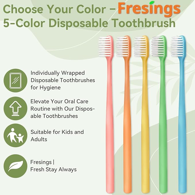 400 Pack Disposable Toothbrushes Bulk – Individually Wrapped Soft Bristles Single Use for Adults & Kids, Travel Hotel Guest Dental Office Donation Emergency Hygiene,Minimalist Design 5 Colors