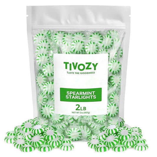 Starlight Spearmint Individually Wrapped Candy, 2 Pound Bulk Pack, Sweets for On the Go Refreshment, Starlight Mints Bulk Candy.