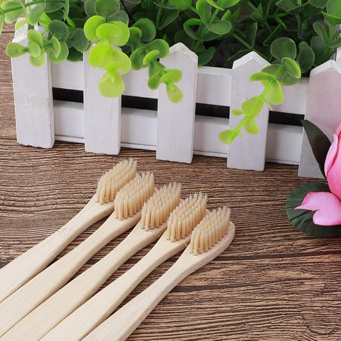 LUCKDANO Bamboo Toothbrushes, Soft for Gentle Cleaning and Gum Protection with Easy Grip Handle, for Adults and Kids (Beige Yellow)